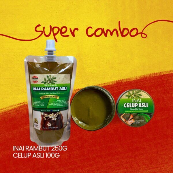 INAI RAMBUT BURGUNDY 250G & CELUP ASLI 100G
